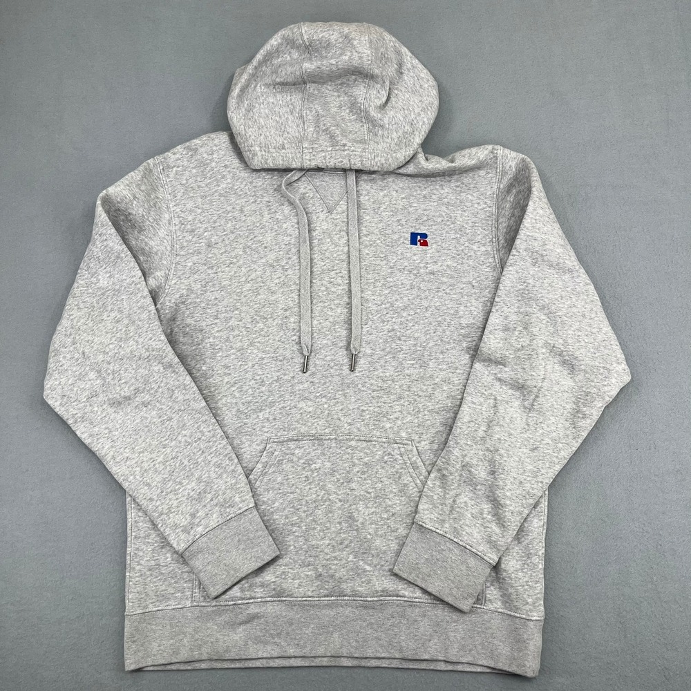 Russell Athletic Mens Hoodie Heather Gray Fleece Pullover‎ Logo Size M
